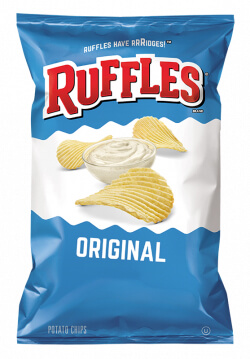 Shot of Ruffles original chips that are 100% vegan
